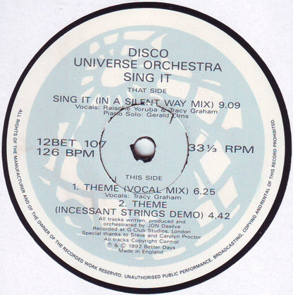 Disco Universe Orchestra : Sing It (12", Promo)