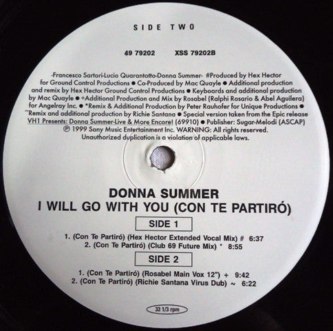 Donna Summer : I Will Go With You (Con Te Partiró) (Part 1/2) (12")