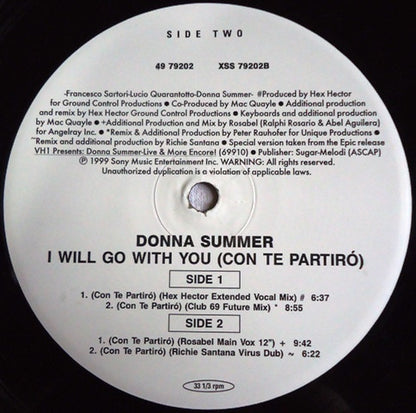 Donna Summer : I Will Go With You (Con Te Partiró) (Part 1/2) (12")
