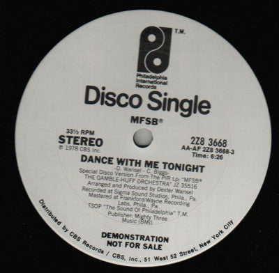 MFSB : Dance With Me Tonight (12", Promo)