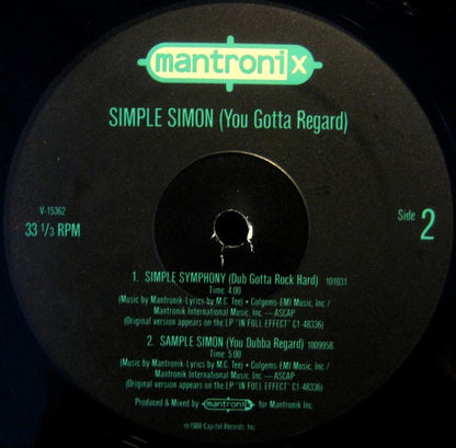 Mantronix : Simple Simon (You Gotta Regard) (12", Single)