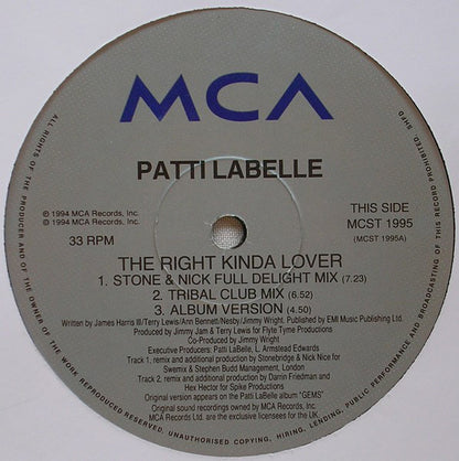 Patti LaBelle : The Right Kinda Lover (12", Single)