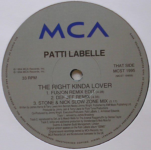Patti LaBelle : The Right Kinda Lover (12", Single)