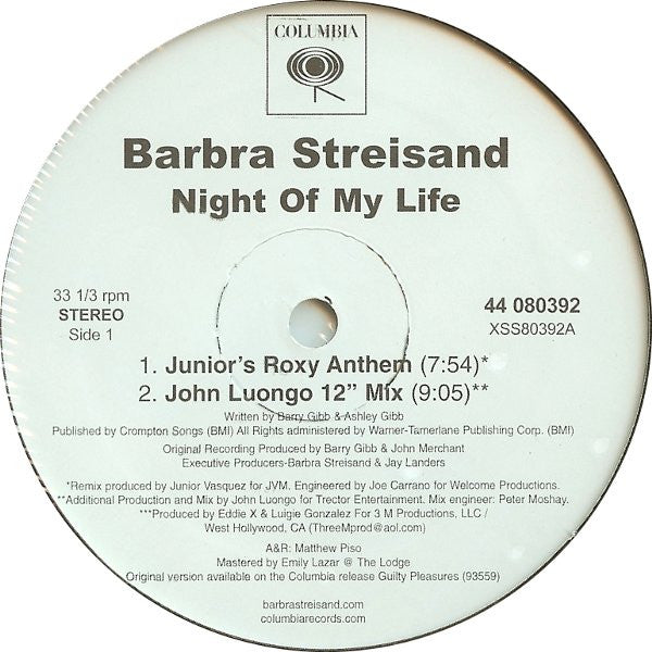 Barbra Streisand : Night Of My Life (12")