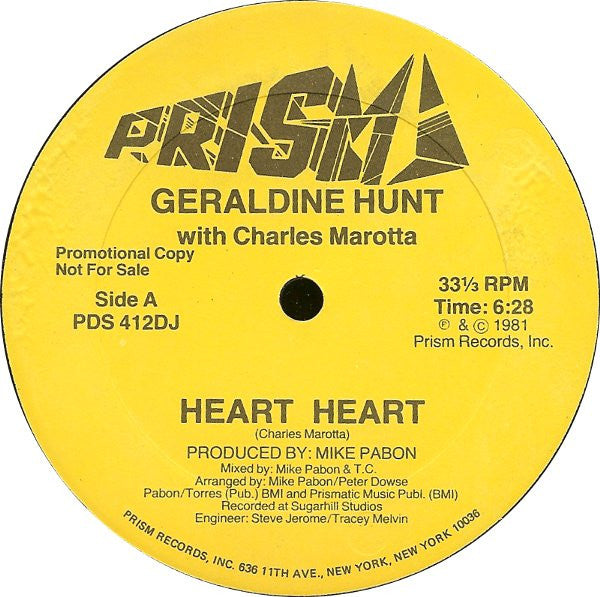 Geraldine Hunt With Charlie Marotta : Heart Heart (12", Promo)