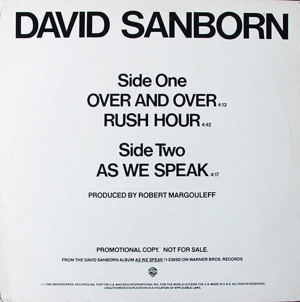David Sanborn : Over And Over (12", Promo)