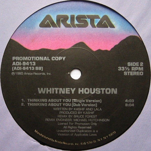 Whitney Houston : Thinking About You (12", Promo)