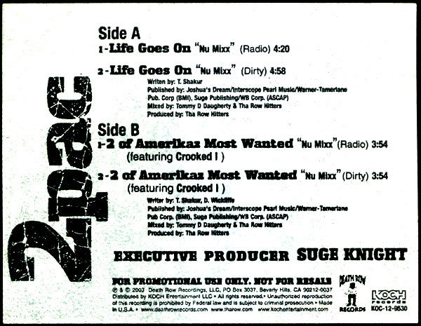2Pac : Life Goes On / 2 Of Amerikaz Most Wanted (Nu Mixx) (12", Promo)