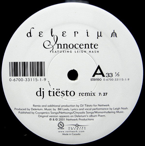 Delerium Featuring Leigh Nash : Innocente (Remixes By DJ Tiësto, Deep Dish) (12")
