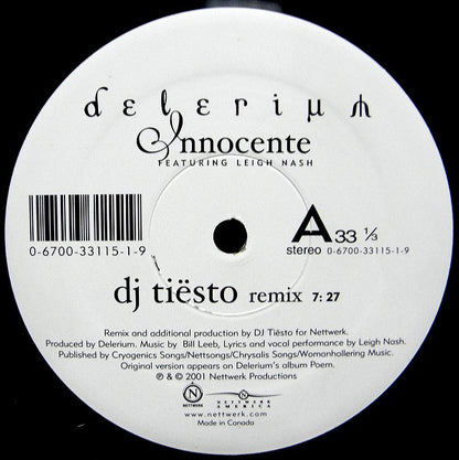 Delerium Featuring Leigh Nash : Innocente (Remixes By DJ Tiësto, Deep Dish) (12")