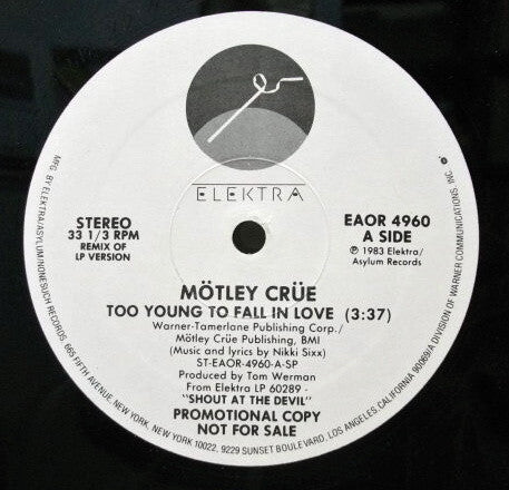Mötley Crüe : Too Young To Fall In Love (Remix) (12", Promo)