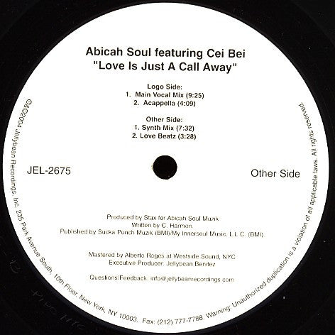 Abicah Soul Featuring Cei Bei* : Love Is Just A Call Away (12")
