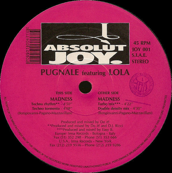 Pugnale Feat. Lola (12) : Madness! (12")
