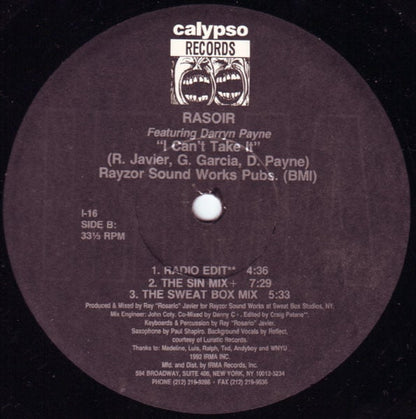 Rasoir Featuring Darryn Payne : I Can't Take It (12")