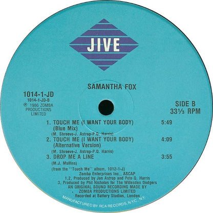 Samantha Fox : Touch Me (I Want Your Body) (12", Single)