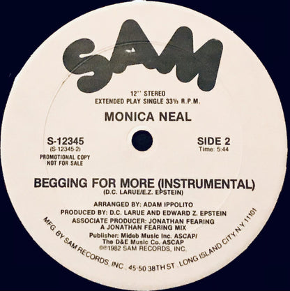 Monica Neal : Begging For More (12", Promo)