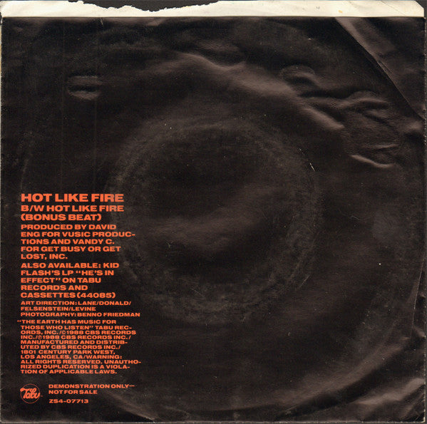 Kid Flash : Hot Like Fire (7", Single, Promo, Styrene)