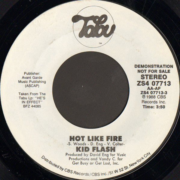 Kid Flash : Hot Like Fire (7", Single, Promo, Styrene)