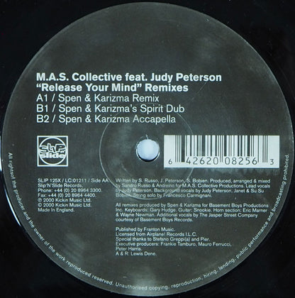 M.A.S. Collective Feat. Judy Peterson : Release Your Mind (Remixes) Mixes: Spen & Karizma (12")