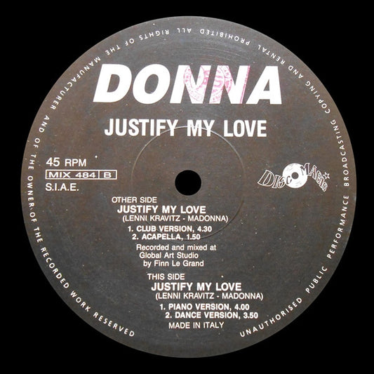 Donna (11) : Justify My Love (12")