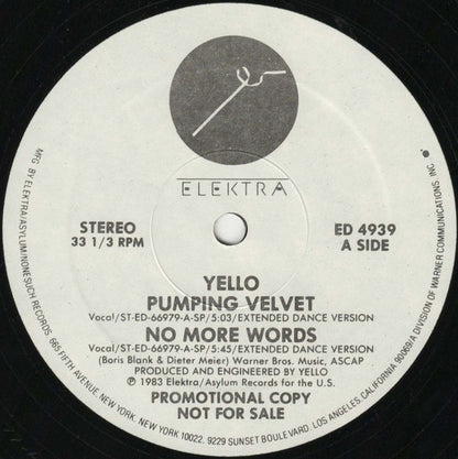 Yello : Pumping Velvet / No More Words / Lost Again / Bostich (12", Promo, SP)