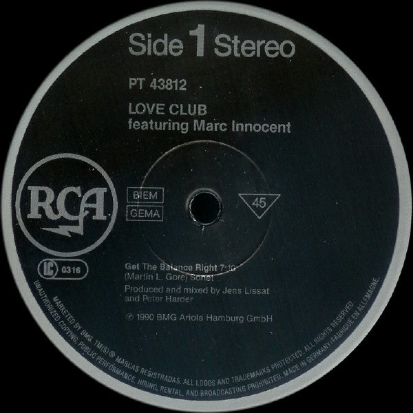 Love Club (2) Featuring Marc Innocent : Get The Balance Right (12")