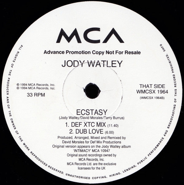 Jody Watley : Ecstasy (12", Advance, Promo)