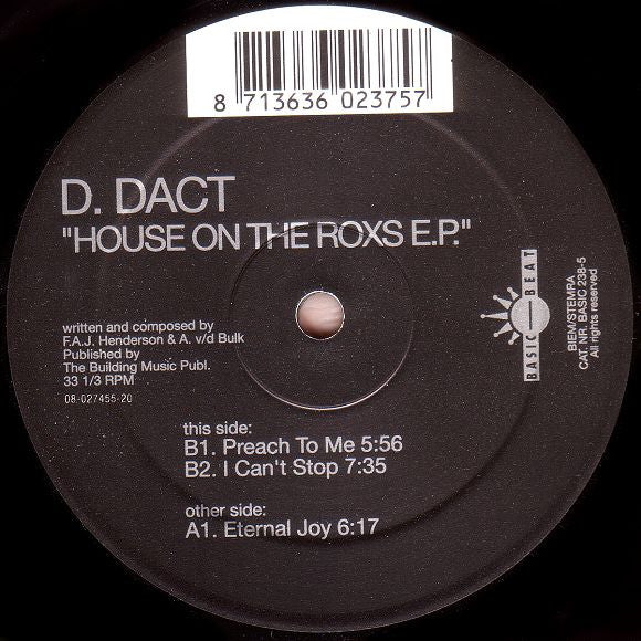 D.Dact : House On The Roxs E.P. (12", EP)