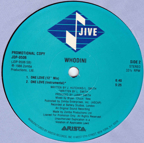 Whodini : One Love (12", Promo)