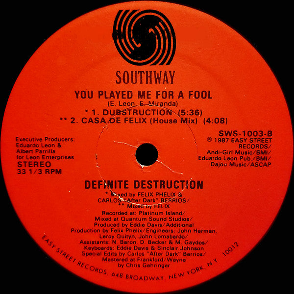 Definite Destruction : You Played Me For A Fool (12")