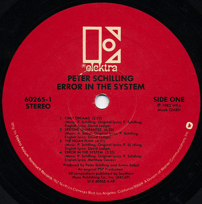 Peter Schilling : Error In The System (LP, Album, All)