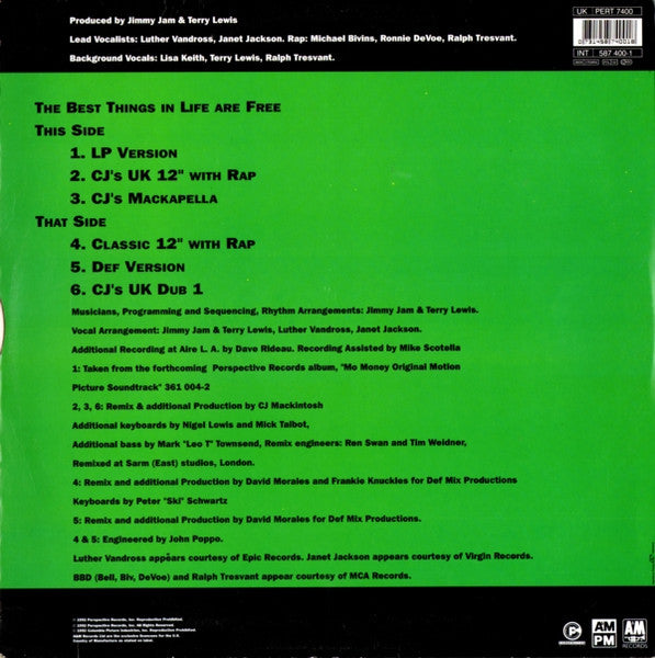 Luther Vandross & Janet Jackson With Special Guests Bell Biv Devoe & Ralph Tresvant : The Best Things In Life Are Free (12", Single)