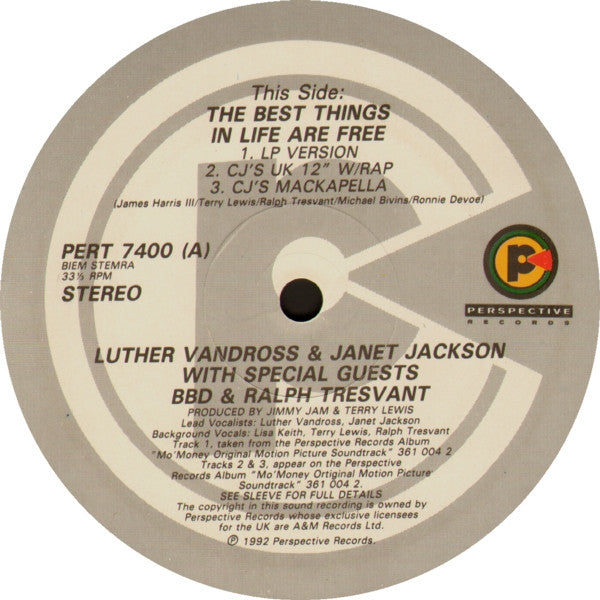Luther Vandross & Janet Jackson With Special Guests Bell Biv Devoe & Ralph Tresvant : The Best Things In Life Are Free (12", Single)