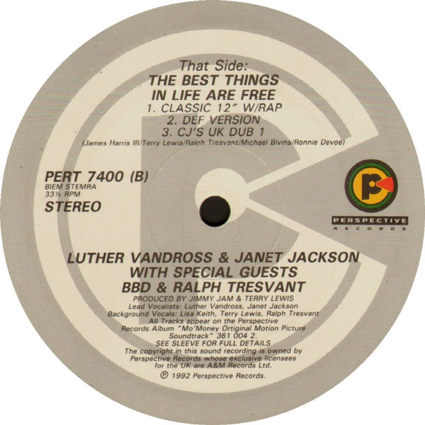 Luther Vandross & Janet Jackson With Special Guests Bell Biv Devoe & Ralph Tresvant : The Best Things In Life Are Free (12", Single)