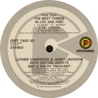 Luther Vandross & Janet Jackson With Special Guests Bell Biv Devoe & Ralph Tresvant : The Best Things In Life Are Free (12", Single)