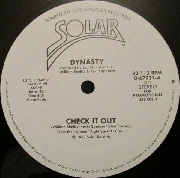 Dynasty : Check It Out (12", Mono, Promo)