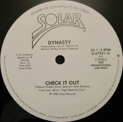 Dynasty : Check It Out (12", Mono, Promo)