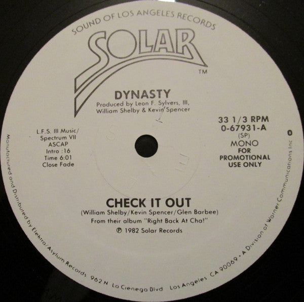 Dynasty : Check It Out (12", Mono, Promo)