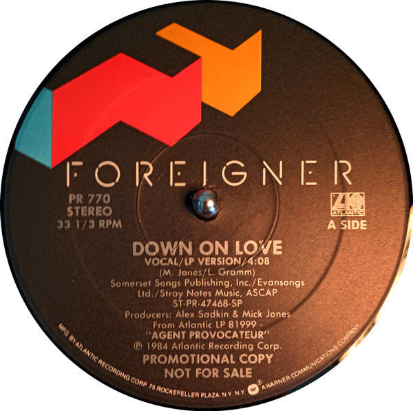 Foreigner : Down On Love (12", Promo)
