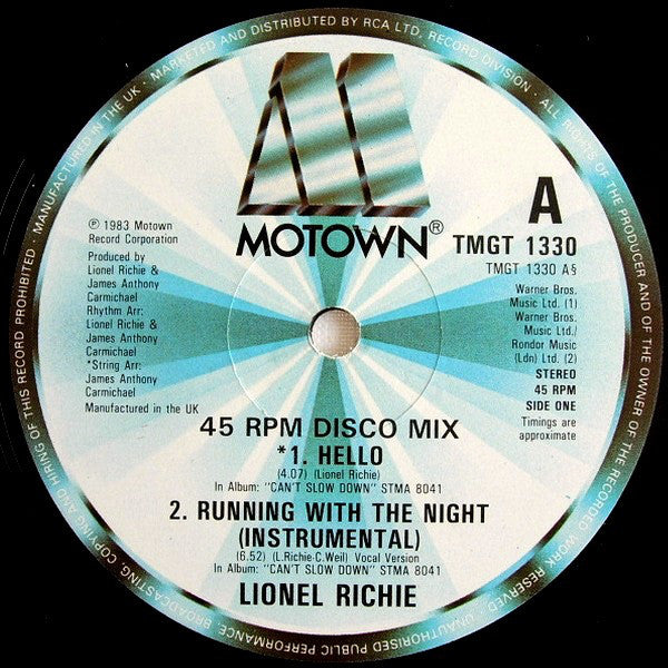 Lionel Richie : Hello (12", Single)