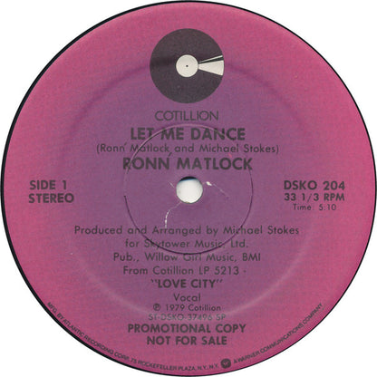 Ronn Matlock : Let Me Dance (12", Promo)