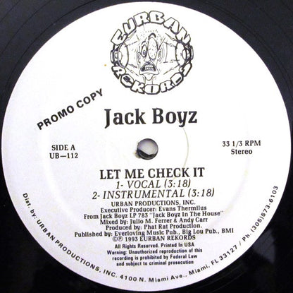 Jack Boyz : Let Me Check It (12", Promo)