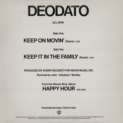 Deodato* : Keep On Movin' / Keep It In The Family (12", Promo)