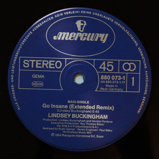 Lindsey Buckingham : Go Insane (Extended Remix) (12", Maxi)