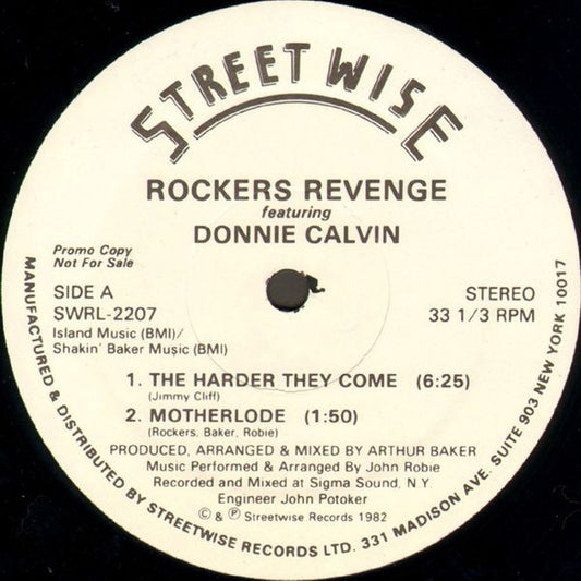 Rockers Revenge Featuring Donnie Calvin : The Harder They Come (12", Promo)