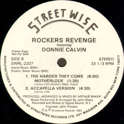 Rockers Revenge Featuring Donnie Calvin : The Harder They Come (12", Promo)