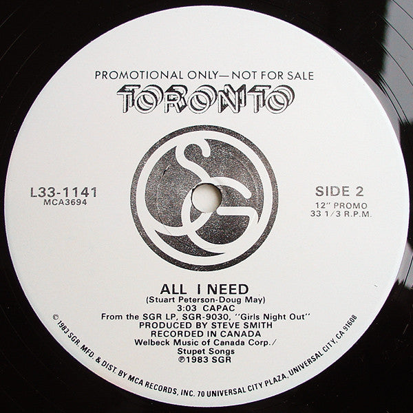 Toronto (4) : All I Need (12", Promo)