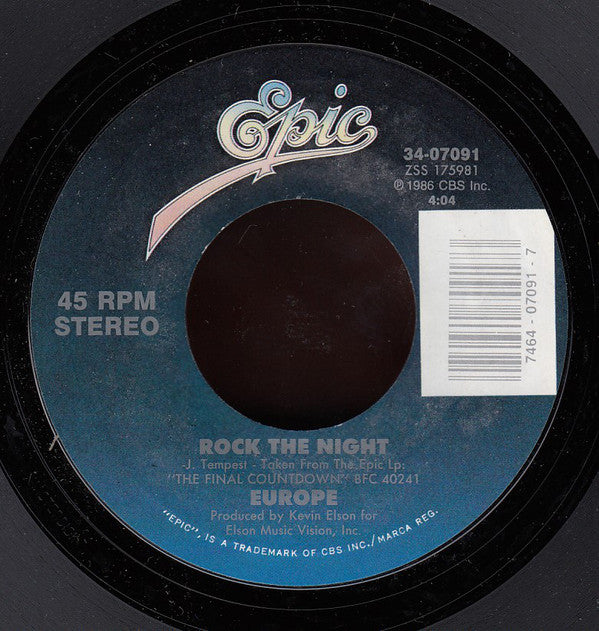 Europe (2) : Rock The Night (7", Single, Styrene)