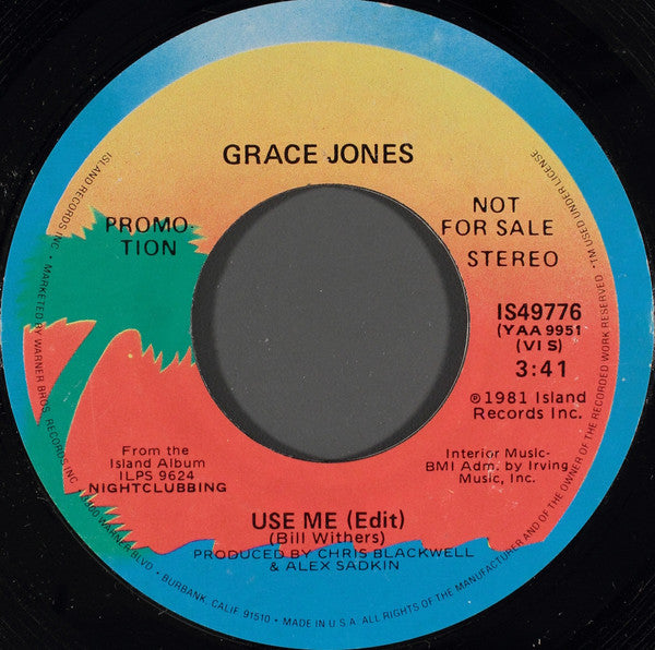 Grace Jones : Use Me (Edit) (7", Single, Mono, Promo)