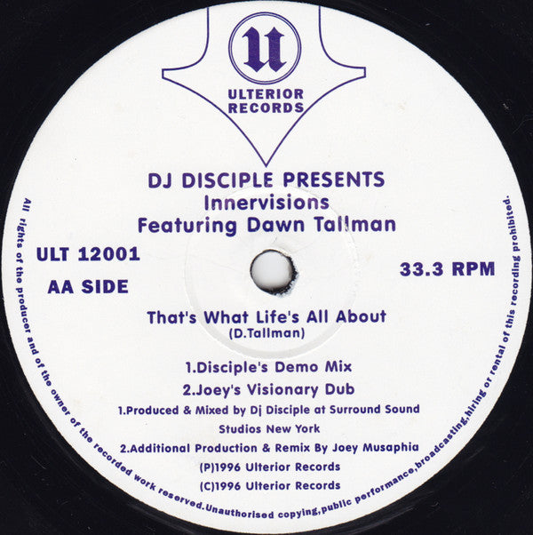 DJ Disciple Presents Innervisions (3) Featuring Dawn Tallman : That's What Life's All About (12")
